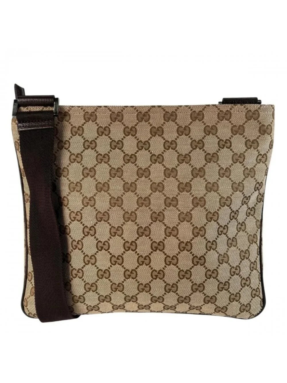 Gucci Shoulder Bag Crossbody GG Canvas Leather Brown Silver